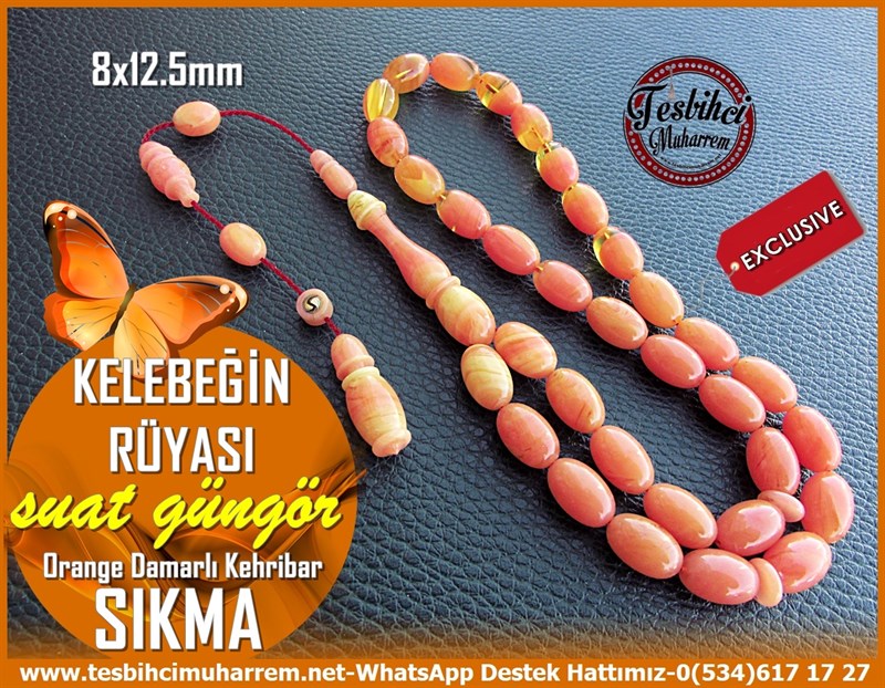 Turuncu Kehribar TesbihlerTM11429Tesbih Sıkma Kehribar Damarlı Turuncu Badem Kesim Kelebeğin RüyasıTesbih Sıkma Kehribar Damarlı Turuncu Badem Kesim Kelebeğin Rüyası