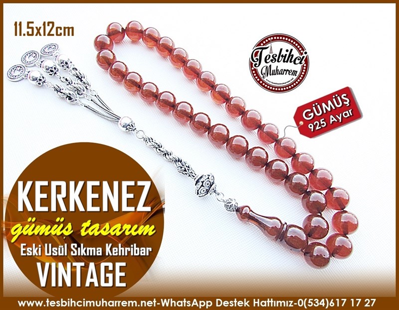 Osmanlı Benzetme Eskitme Eski Usül TesbihlerTM11581Tesbih Vintage Eski Usül Sıkma Kehribar  Gümüş Püsküllü Kahve Kerkenez Tesbih Vintage Eski Usül Sıkma Kehribar  Gümüş Püsküllü Kahve Kerkenez 