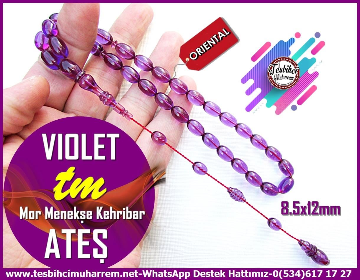 Mor Ton TesbihlerTM13135Tespih Ateş Kehribar I Mor Menekşe Badem Kesim Violet Tesbih Tespih Ateş Kehribar I Mor Menekşe Badem Kesim Violet Tesbih 