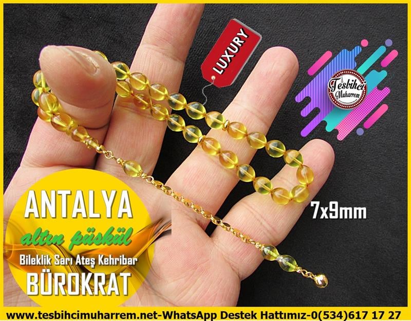 Sarı Ton TesbihlerTM12551Tespih Ateş Kehribar Sarı Bürokrat Boy Altın Püsküllü Bileklik Antalya Tesbih Tespih Ateş Kehribar Sarı Bürokrat Boy Altın Püsküllü Bileklik Antalya Tesbih 