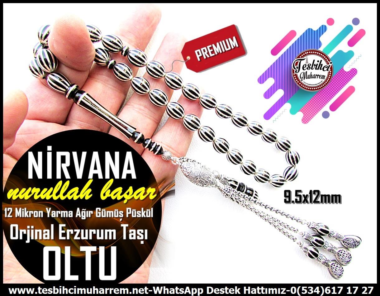 Oltu Taşı TesbihlerTM13267Tespih Erzurum Oltu Taşı | 120 Mikron 12 Yarma Karpuz Dilim - Ağır Gümüş Püsküllü Nirvana TesbihTespih Erzurum Oltu Taşı I120 Mikron 12 Yarma Karpuz Dilim Ağır Gümüş Püskül Nirvana Tesbih