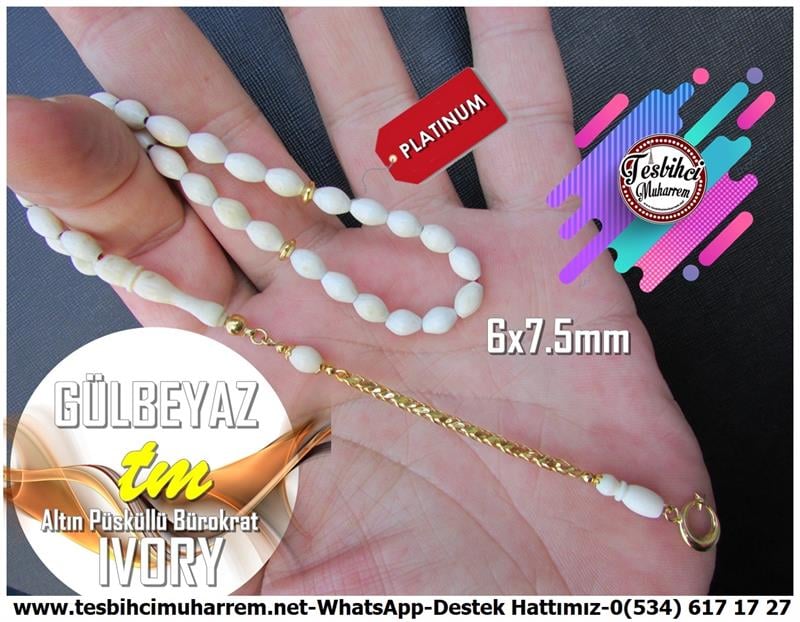 Fildişi TesbihlerTM12722/ATespih Ivory Bürokrat Boy Altın Püsküllü Gülbeyaz TesbihTespih Ivory Bürokrat Boy Altın Püsküllü Gülbeyaz Tesbih