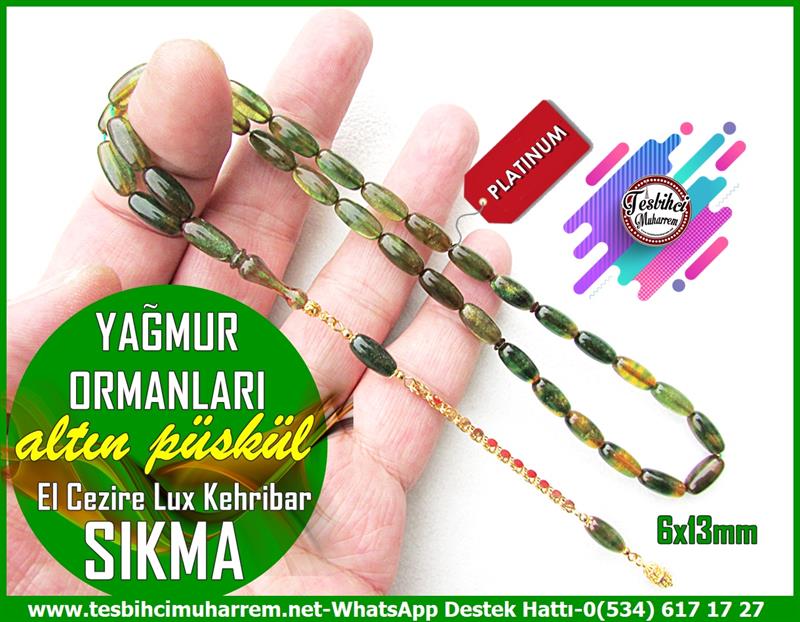 Hareli Yeşil Kehribar TesbihlerTM12531Tespih Lux Çubuk Sıkma Kehribar Altın Püsküllü Sert Kesme Osmanlı Form Sarı Gelin TesbihTespih Lux Sıkma Kehribar Altın Püsküllü El Cezire Yeşil Badem Kesim Yağmur Ormanları Tesbih