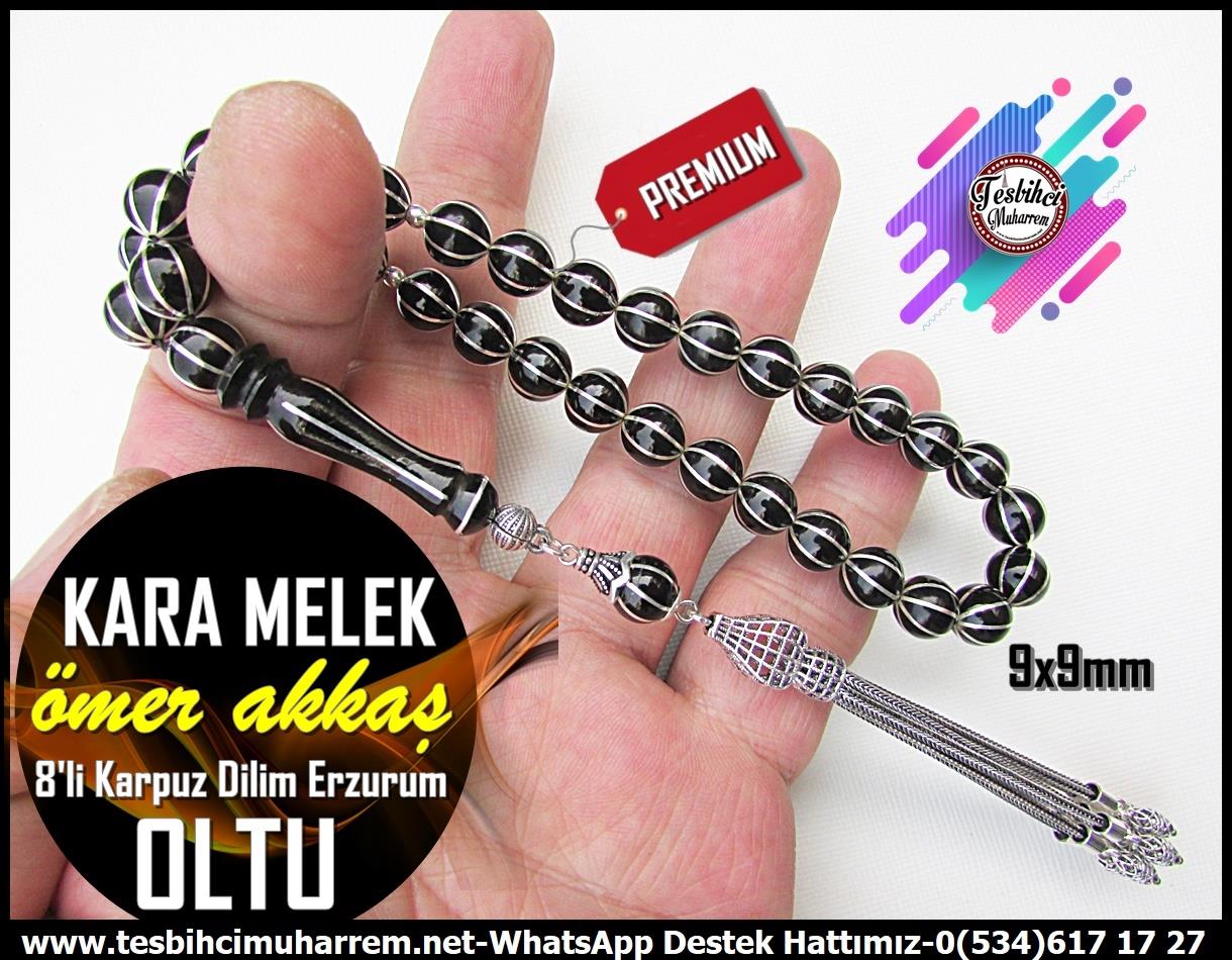 Tespih Oltu Taşı I Orjinal Erzurum 8'li Karpuz Dilimli Kara Melek