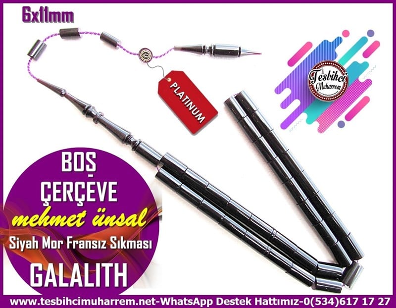 Katalin Ve Bağa TesbihlerTM11833TTesbih Galalith Mor Siyah Çizgili Dik Kesme Fransız Sıkması Boş ÇerçeveTesbih Galalith Mor Siyah Çizgili Dik Kesme Fransız Sıkması Boş Çerçeve