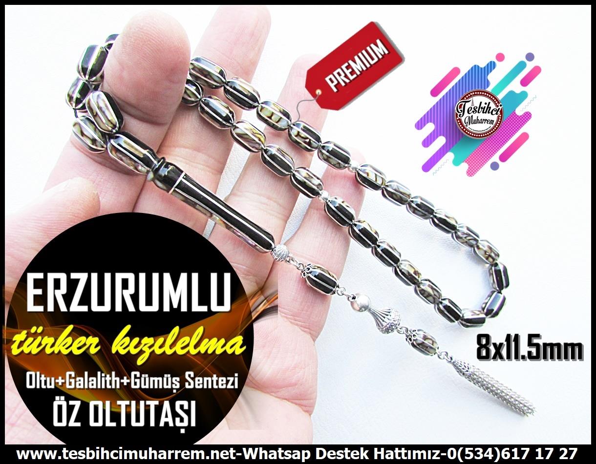 Oltu Taşı TesbihlerTM13460Türker Kızılelma Usta El İşçiliği Premium Tespih | Karpuz Dilim Oltutaşı, Galalit + Oltu + Gümüş Sentezi 