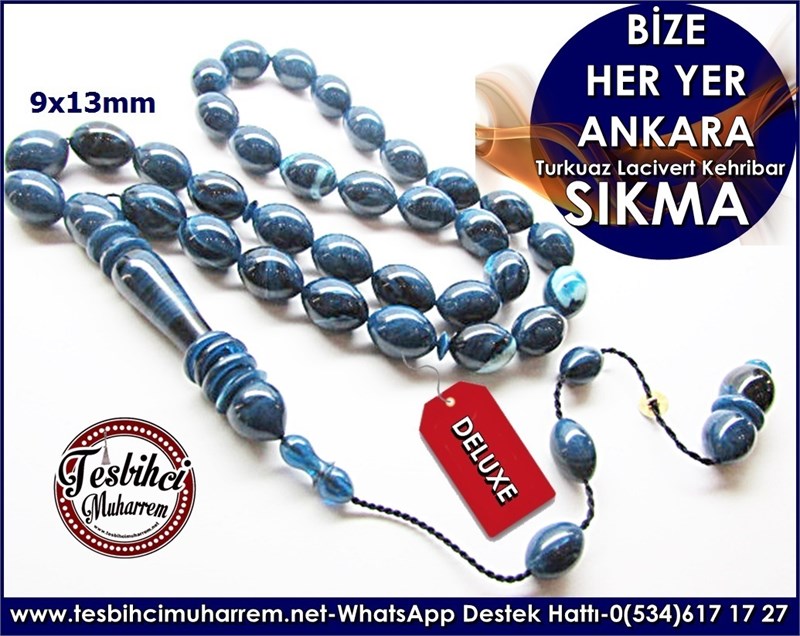 Turkuaz Lacivert Beyzi Sıkma Kehribar Tesbih Bize Her Yer Ankara 