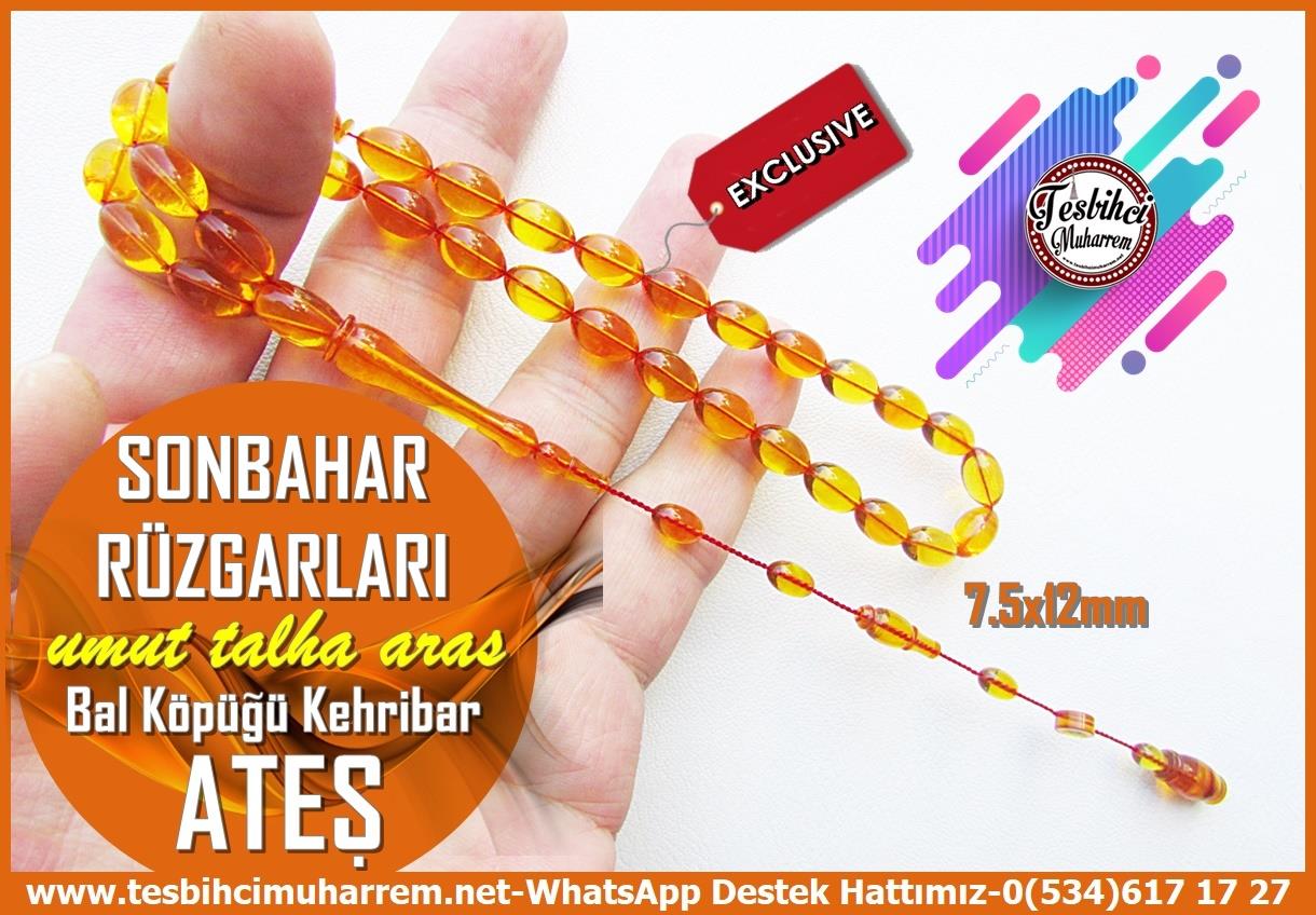 Sarı Ton TesbihlerTM14023Umut Talha Aras Usta İşçilikli Ateş Kehribar Tesbih – Bal Köpüğü Renk, Beyzi Kesim, “Sonbahar Rüzgarları” İsimli Özel Tasarım TespihTespih Ateş Kehribar I Bal Köpüğü Beyzi Kesim Sonbahar Rüzgarları Tesbih