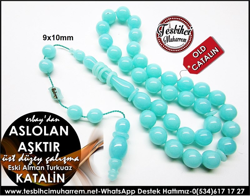 Üst Düzey Çalışma Objeden Aqua Blue Alman Katalin Tesbih Aslolan Aşktır