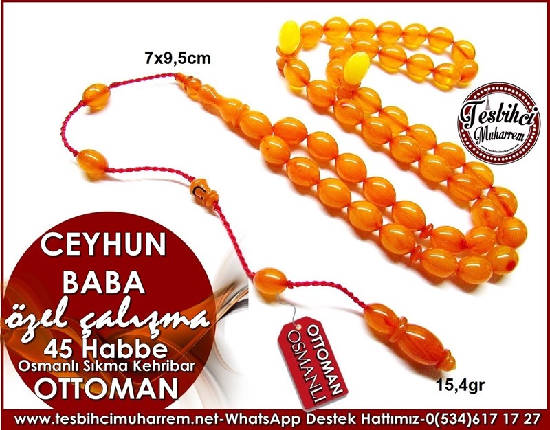Üst Düzey İşçilik Çalışma Habbeden 45'lik Osmanlı Sıkma Kehribar Tesbih