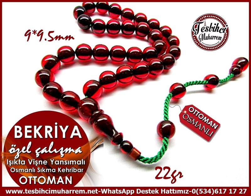 Üst Düzey İşçilik Eski Osmanlı Sıkma Kehribar Tesbih Bekriya