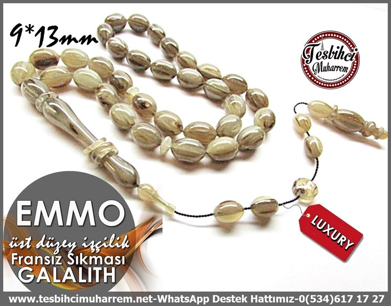 Üst Düzey İşçilik Kolleksiyonluk Kırçıllı Eski Fransız Sıkması Galalith Tesbih Emmo