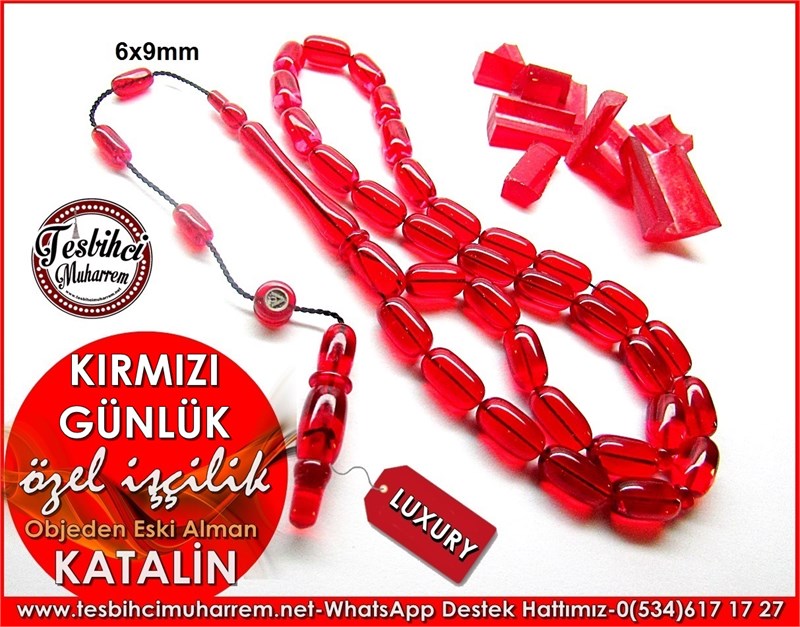 Üst Düzey İşçilik Özel Çalışma Objeden Eski Alman Katalin Tesbih Kırmızı Günlük
