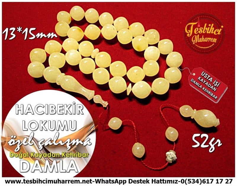 Üst Düzey İşçilik Özel Premium Çalışma Kayadan Doğal Damla Kehribar Tesbih Hacı Bekir Lokumu
