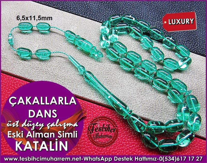 Üst Düzey İşçilik Simli Eski Alman Yeşil Katalin Tesbih Çakallarla Dans
