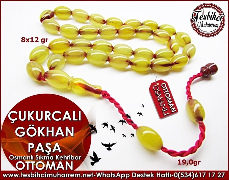 Yoğun Damarlı 19 gr Traşlı Osmanlı Sıkma Kehribar Tesbih Çukurcalı Gökhan Paşa 