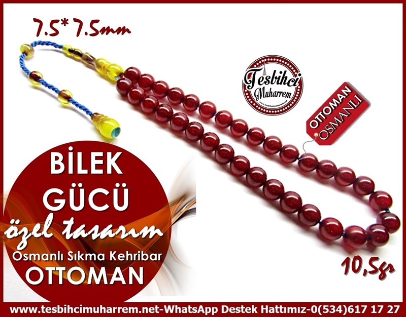 Yuvarlak Kesim Damarlı Osmanlı Sıkma Kehribar Tesbih Bilek Gücü
