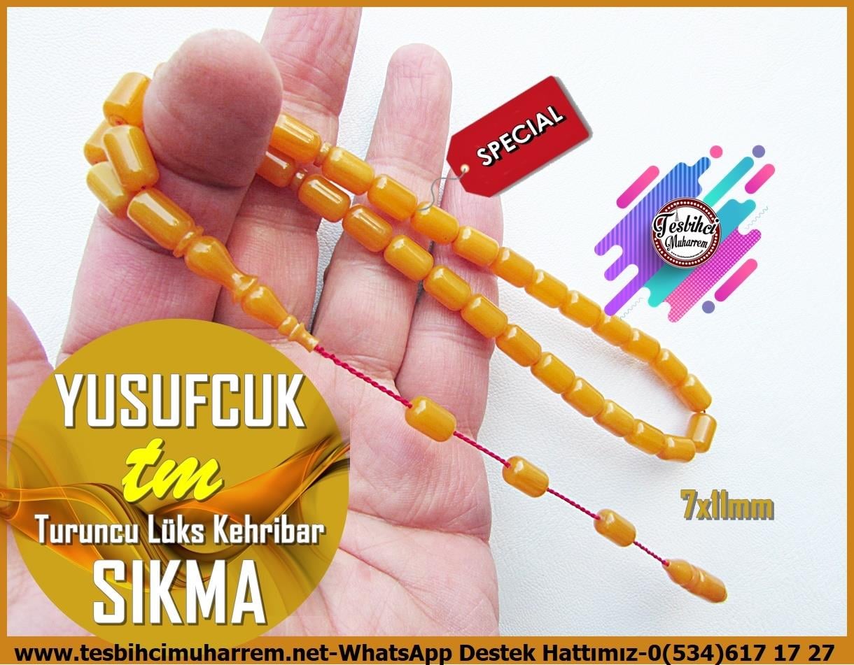 Kayısı Kehribar TesbihlerTM13677Zeki Demirıbrık Usta Tornası | Çubuk Sıkma Kehribar Tespih,Kayısı Renk, Kapsül Kesim, 