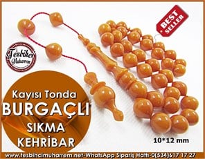 Sıkma Kehribar Tesbih 10*12 mm Kayısı Tonda Burgaçlı