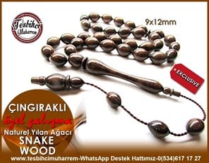Beyzi Kesim Özel Çalışma Naturel Snake Wood Yılan Ağacı Tesbih Çıngıraklı 