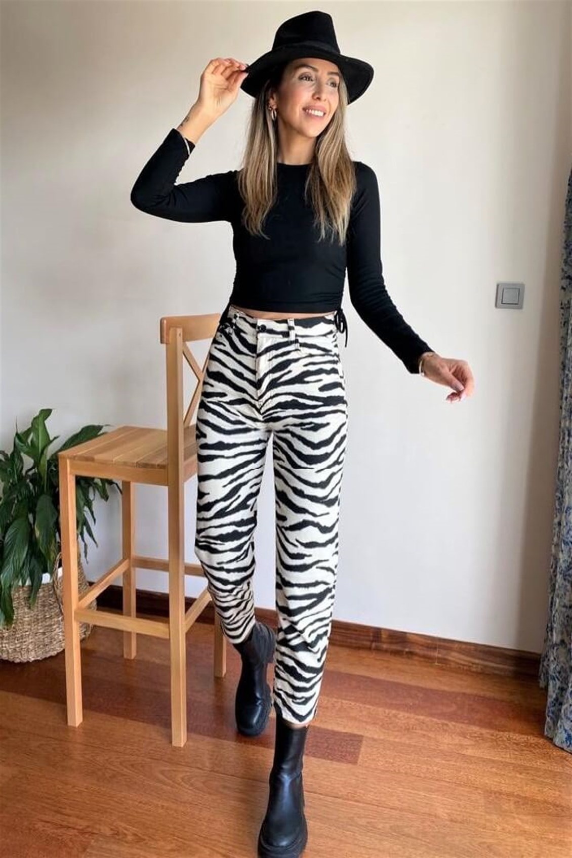 Zebra Desen Gabardin Pantolon