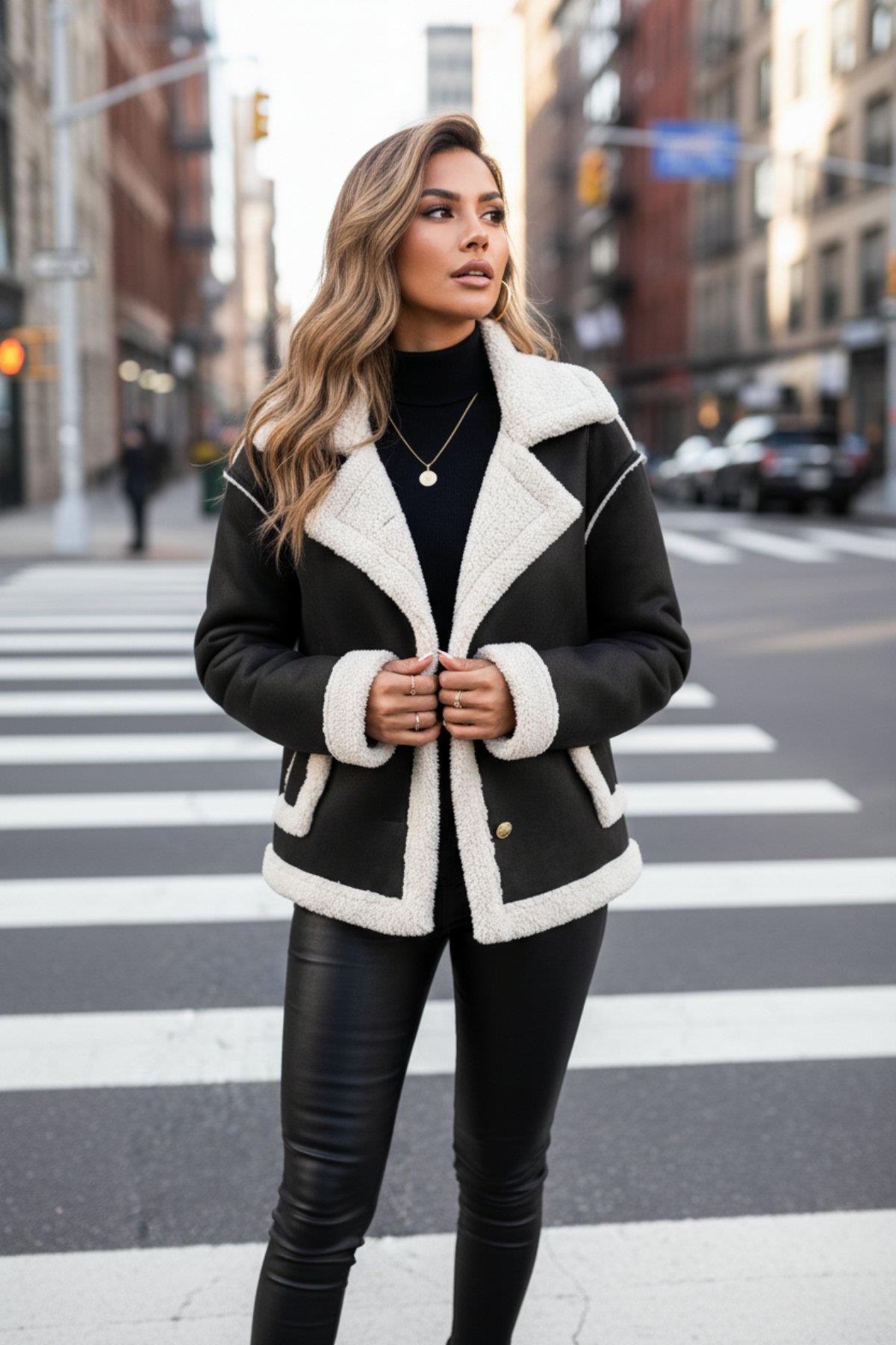 Önden Düğmeli Cepli Süet Ceket - Siyah