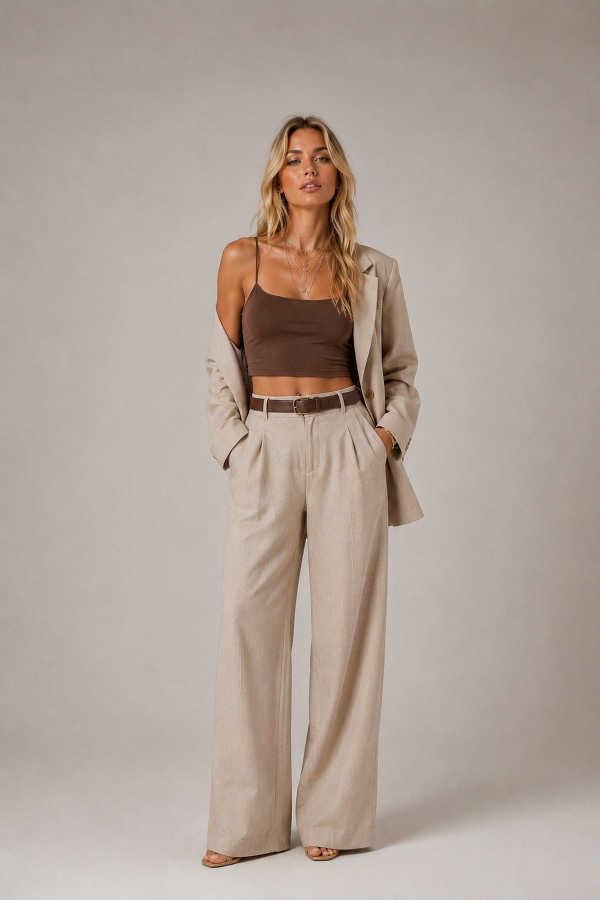 Kahve İnce İp Askılı Atlet Crop Top