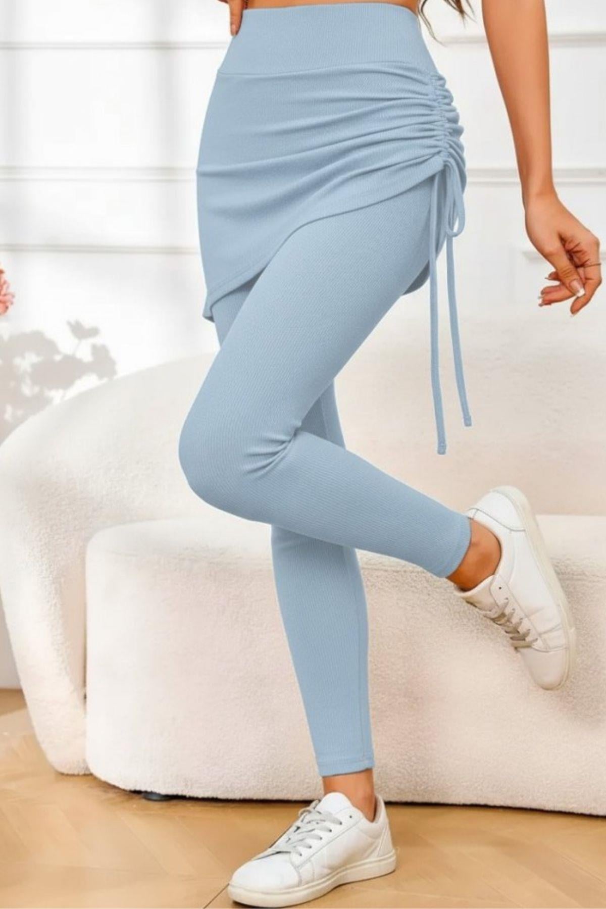 Yüksek Bel Yandan Büzgülü Kaşkorse Tayt Etek - Mavi