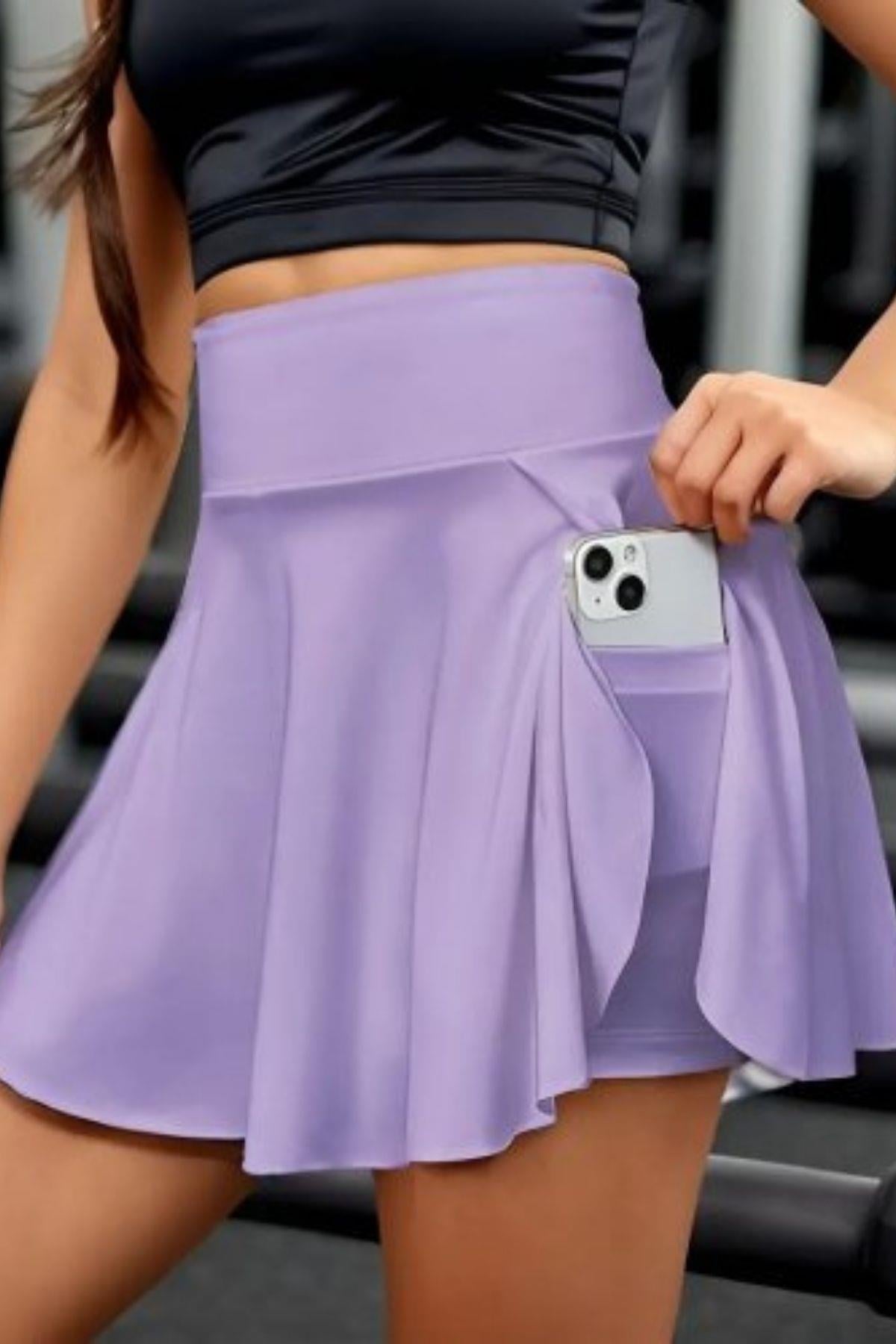 Yüksek Bel Cep Detaylı Sandy Şort Etek - Lila