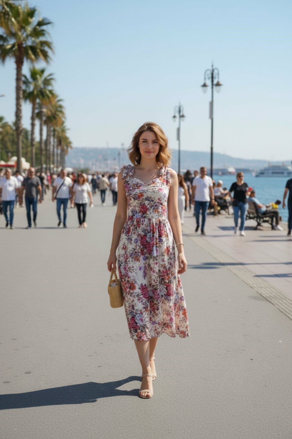 Kalp Yaka Yandan Yırtmaçlı Midi Süprem Elbise - Pembe