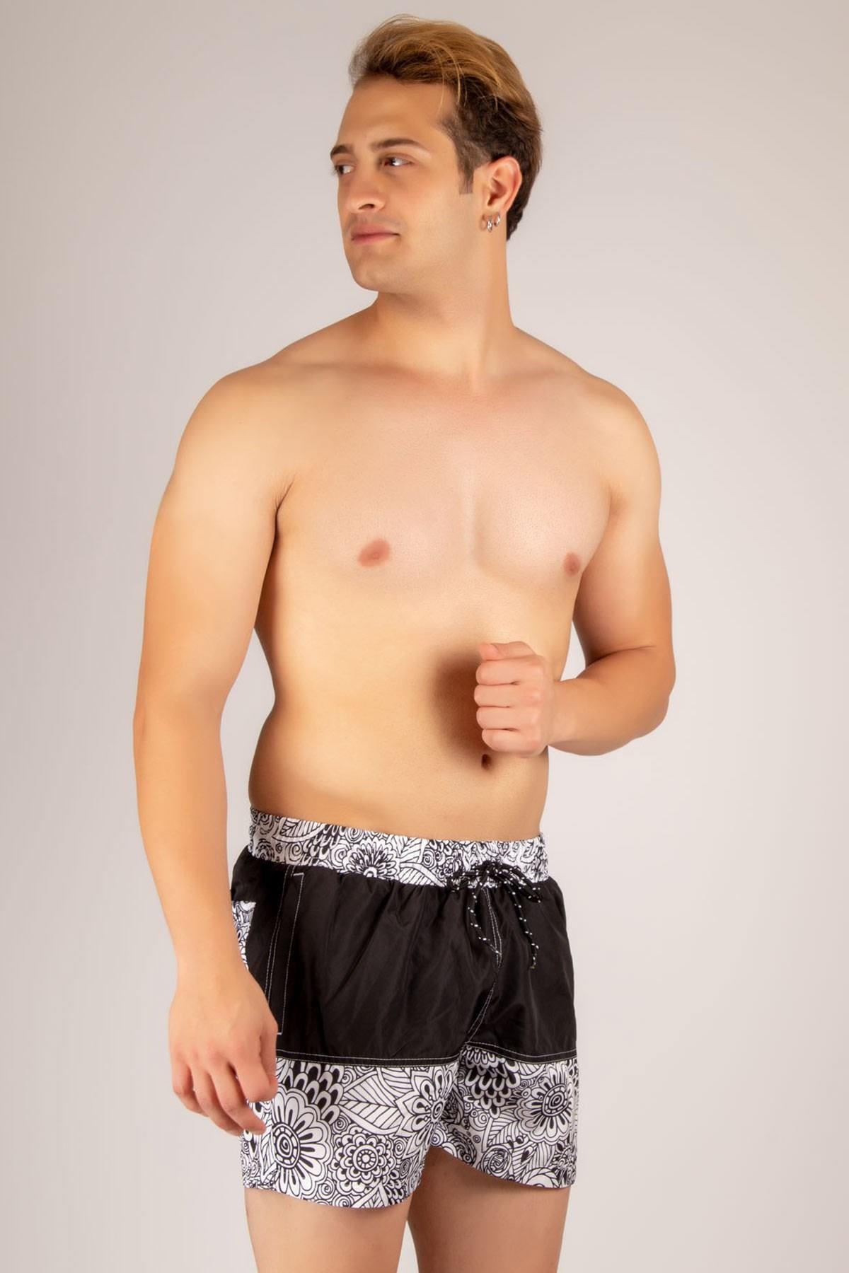 Çiçek Desenli Erkek Deniz Şortu