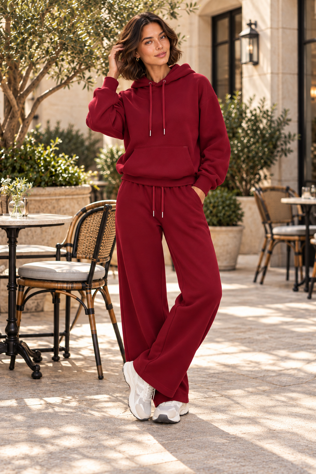 Oversize Kapüşonlu Kalın İçi Şardonlu Kadın Sweatshirt Bordo