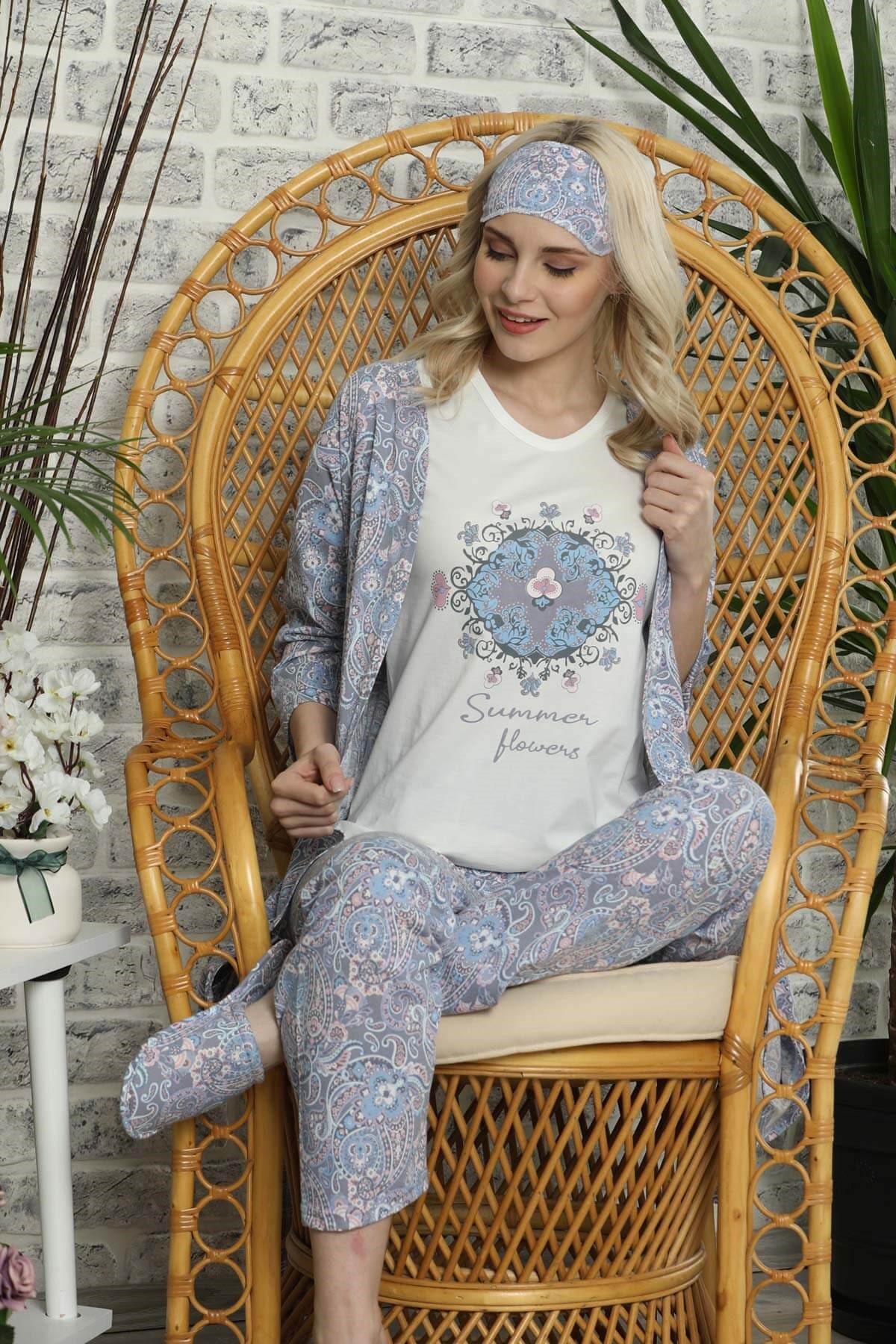 5 Parça Kadın Pijama Takım Lila
