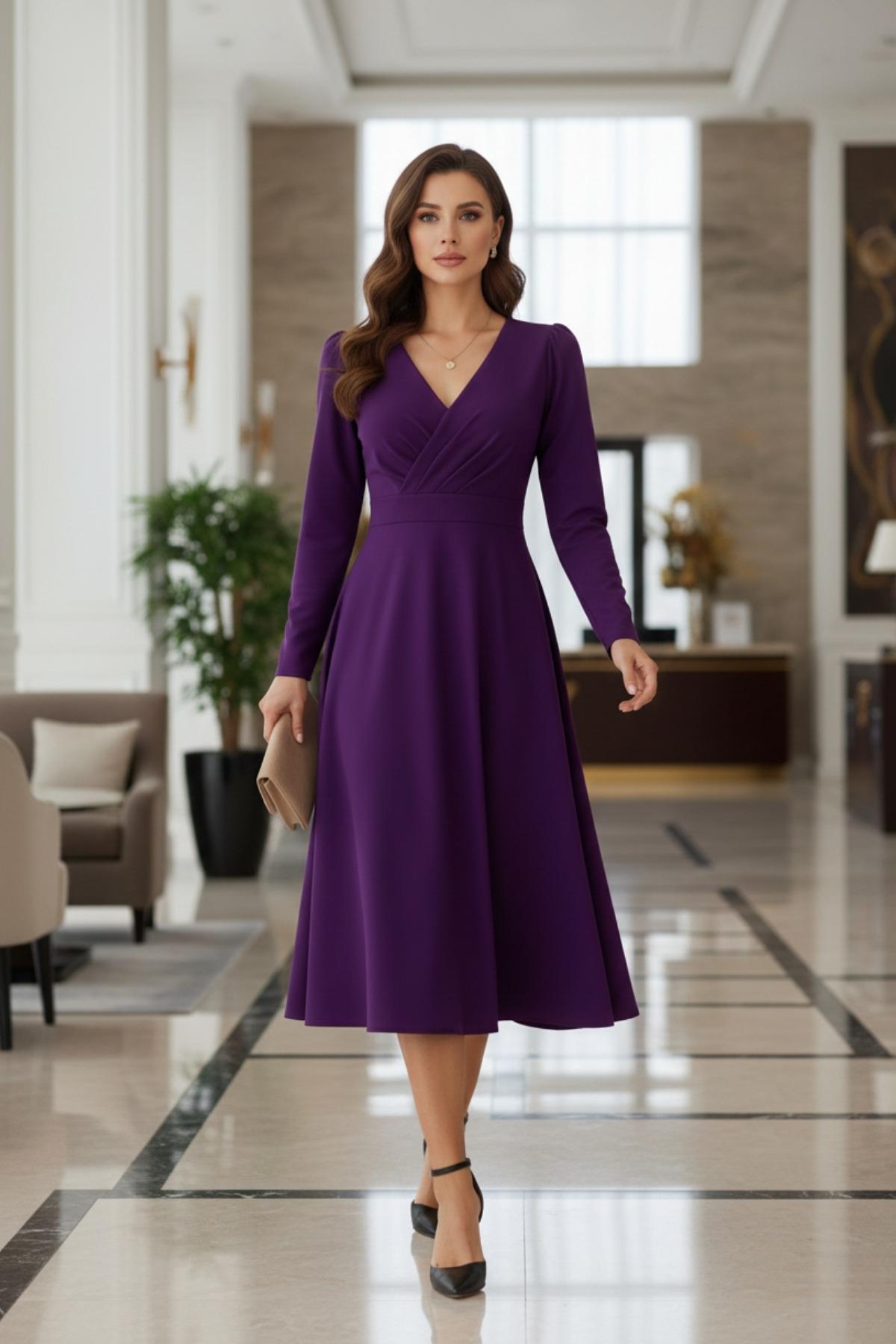 Akşam Davetlerinin En İddialı Rengi – Mor Midi Elbise