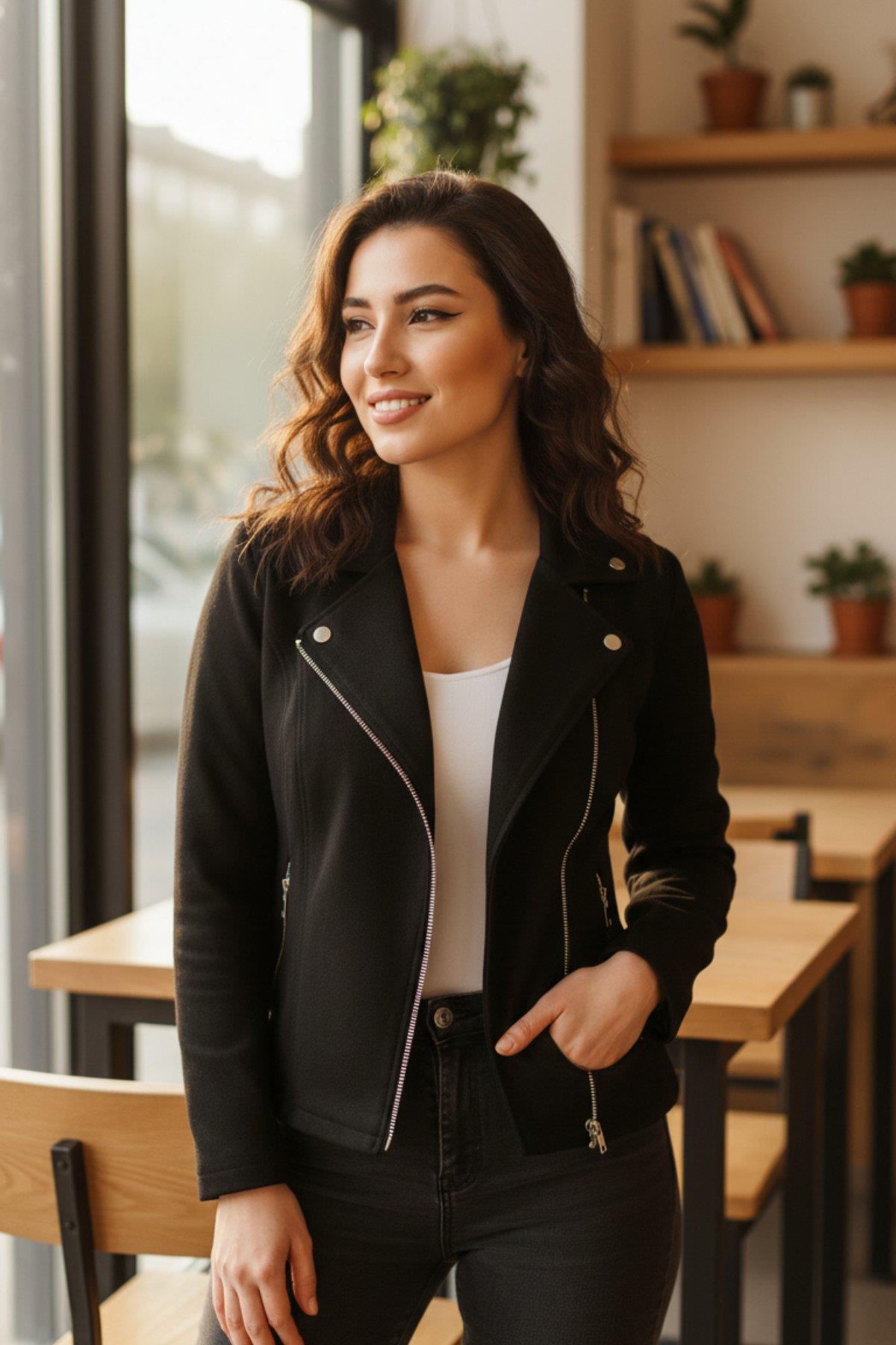 Yan Cepli Süet Dokulu Blazer Ceket - Siyah