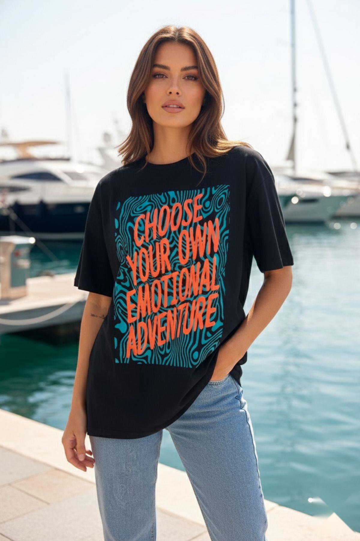 Baskılı Basic Kısa Kollu T-Shirt Siyah