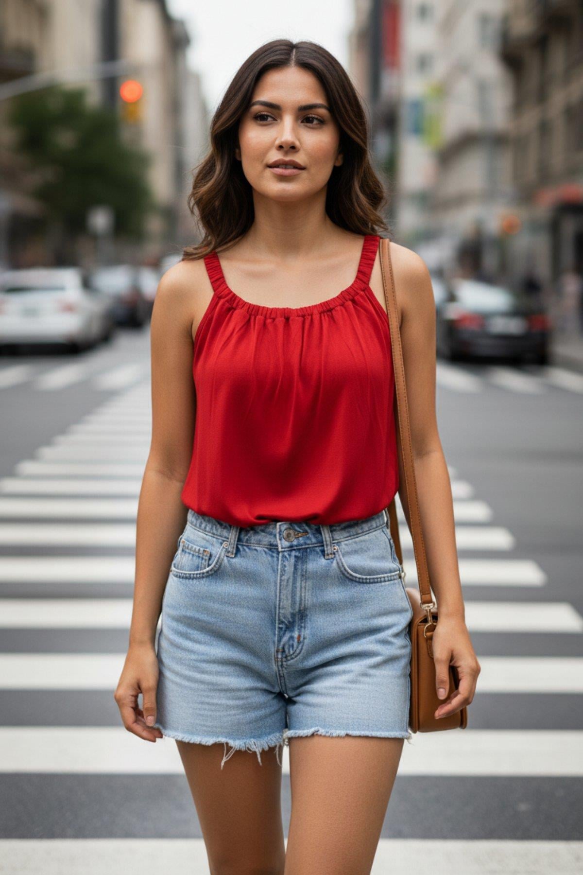 Casual Stil Büzgü Detaylı Viskon Bluz - Kırmızı