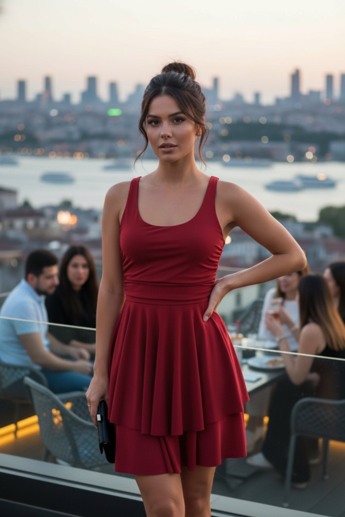 Askılı Volanlı Mini Sandy Elbise - Kırmızı