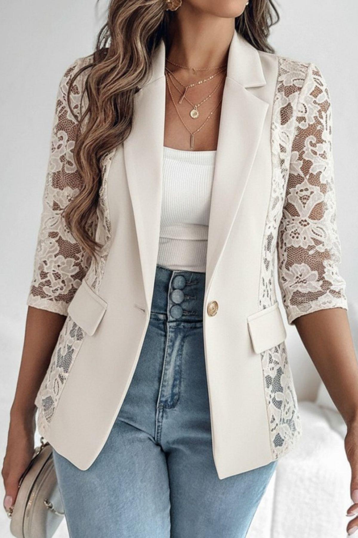 Truvakar Kol Dantelli Atlas Ceket - Beyaz
