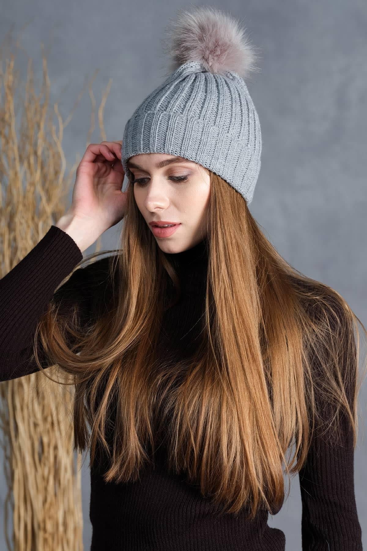 Alenia Ponponlu Kadın Bere Gri