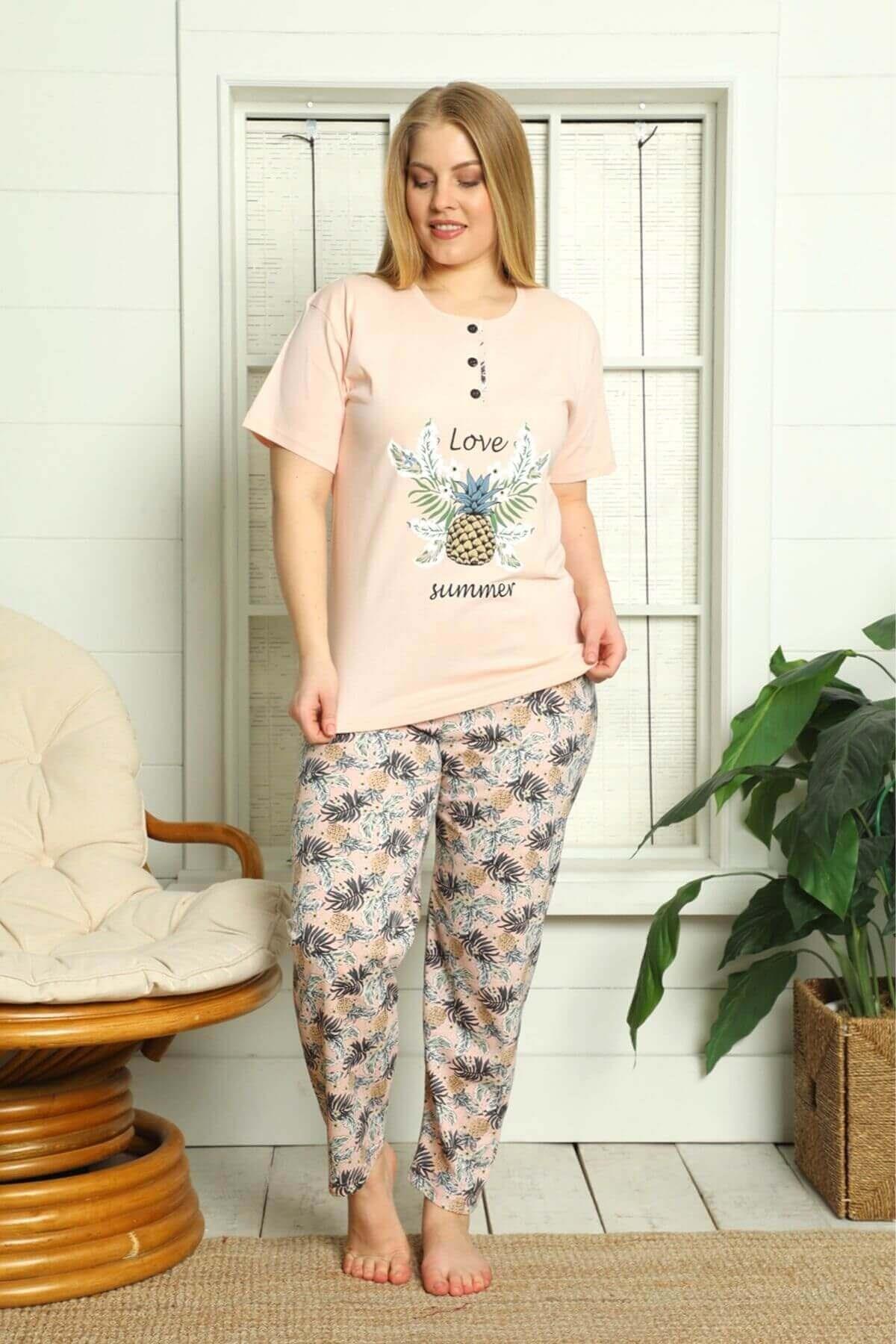 Ananaslı Büyük Beden Pijama Takımı