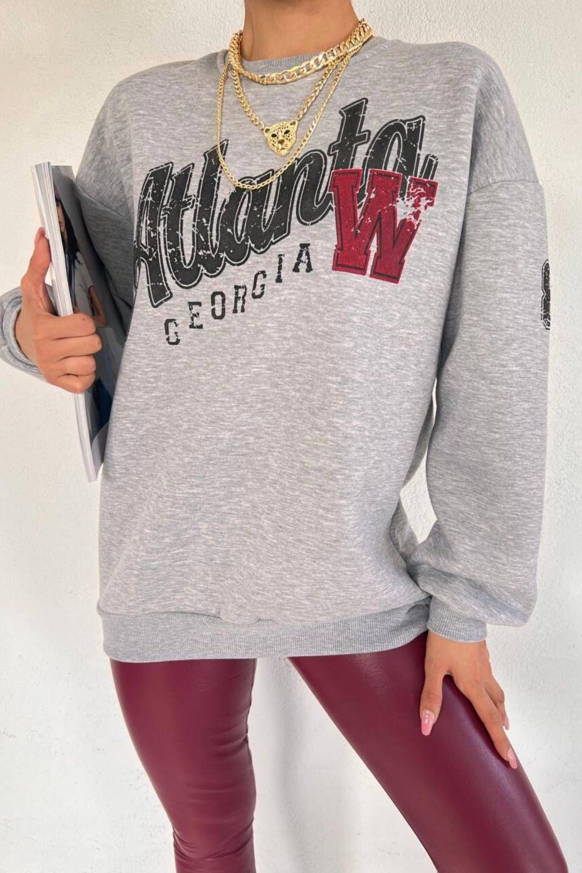 Atlanta Baskılı Basic Sweat Gri