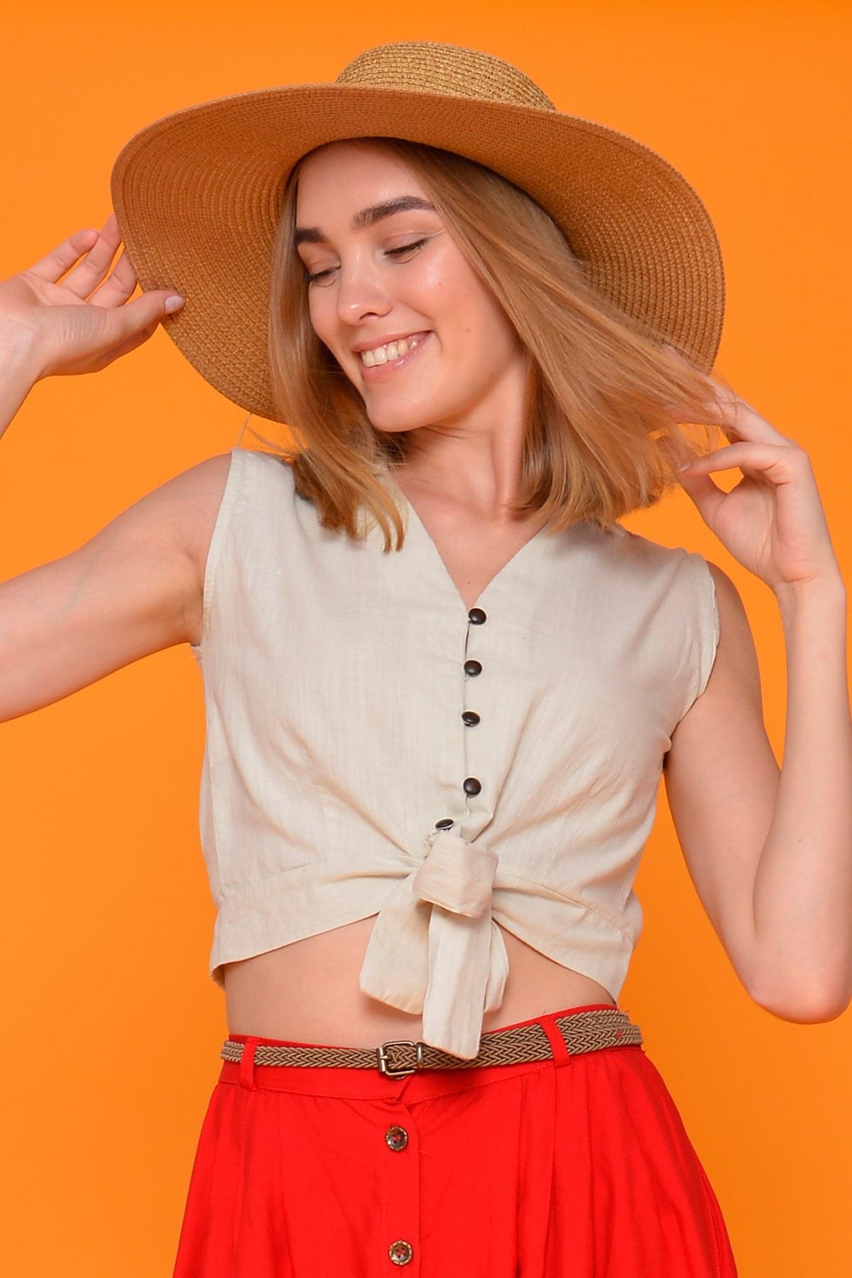 Bağlamalı Keten Bluz