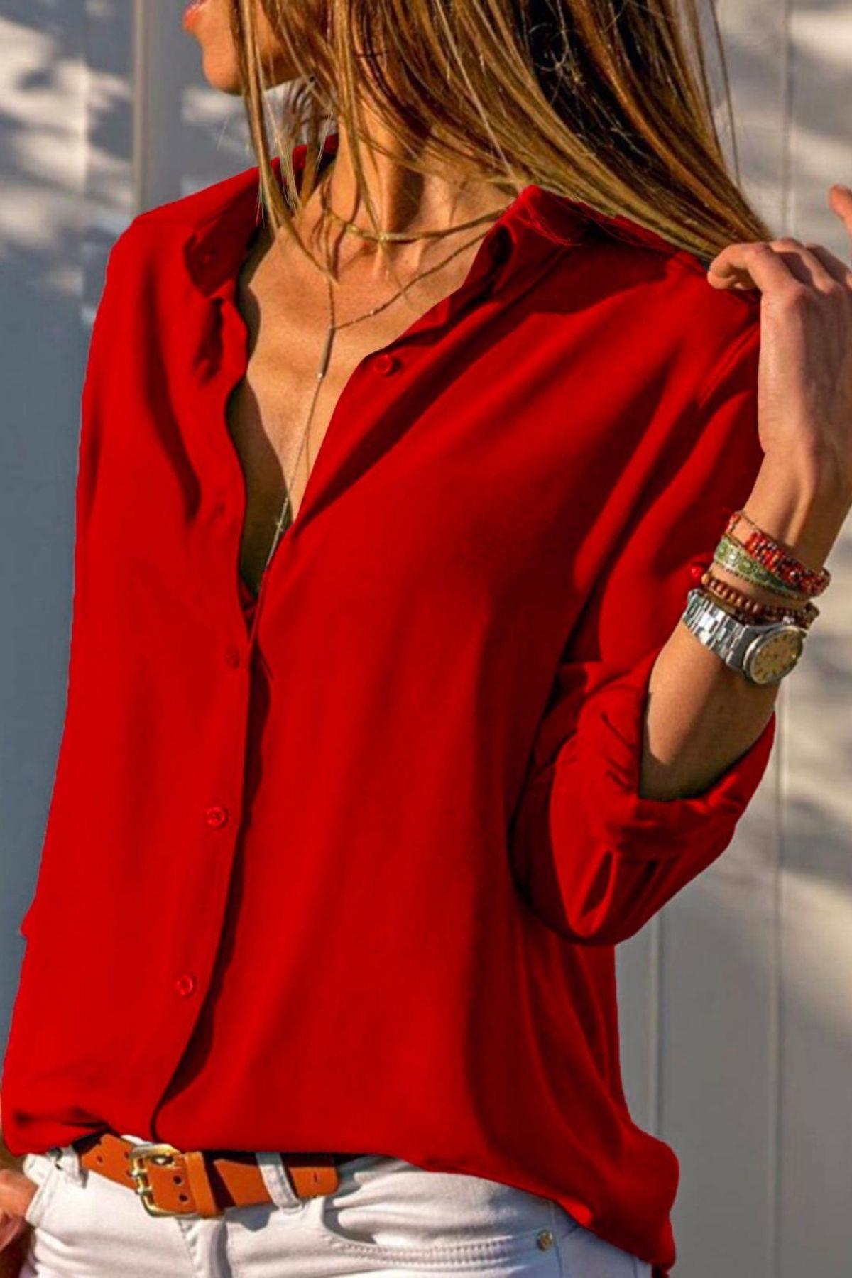 Basic Kadın Gömlek Kırmızı