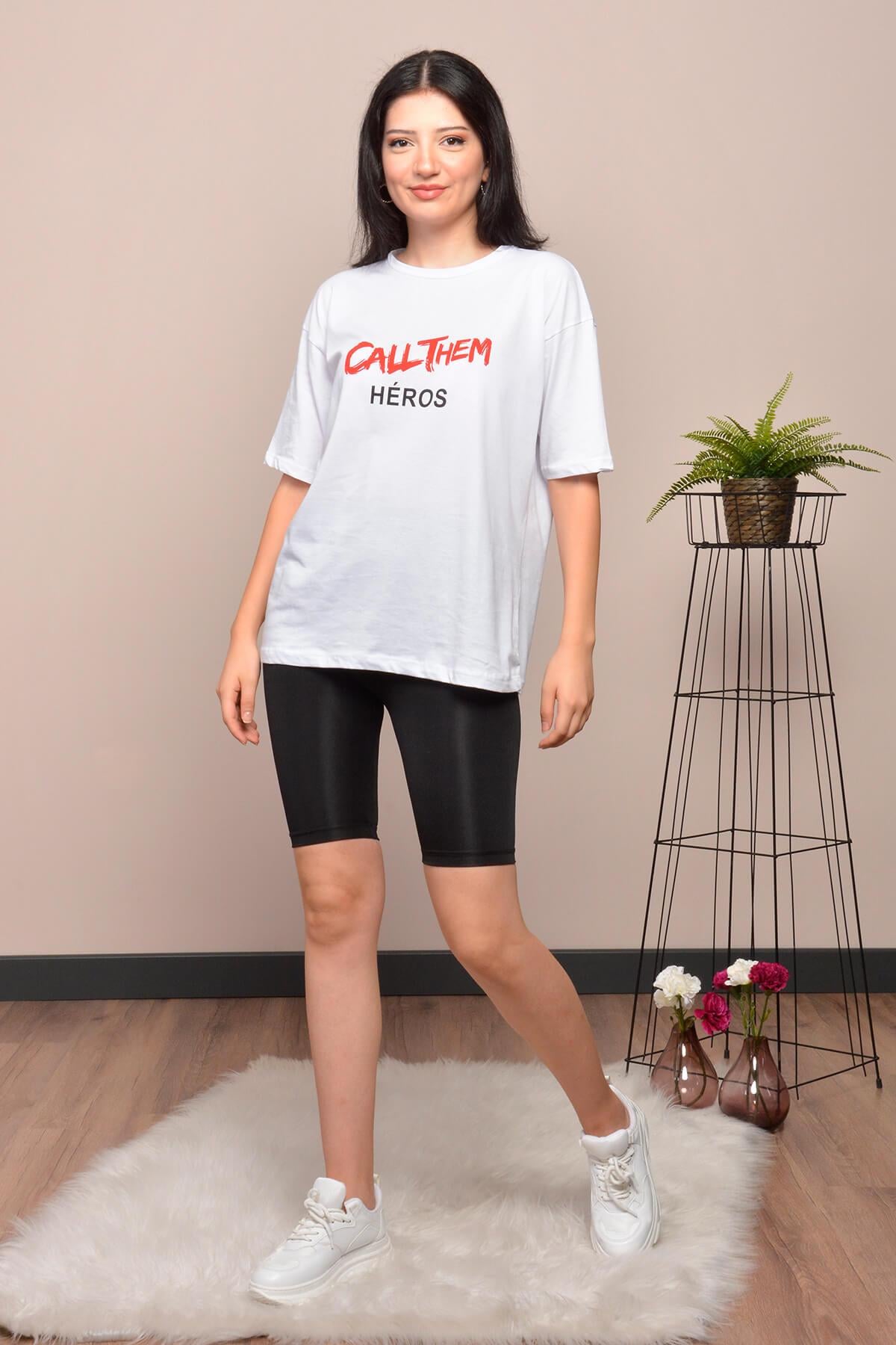 Baskılı Salaş T-Shirt Beyaz