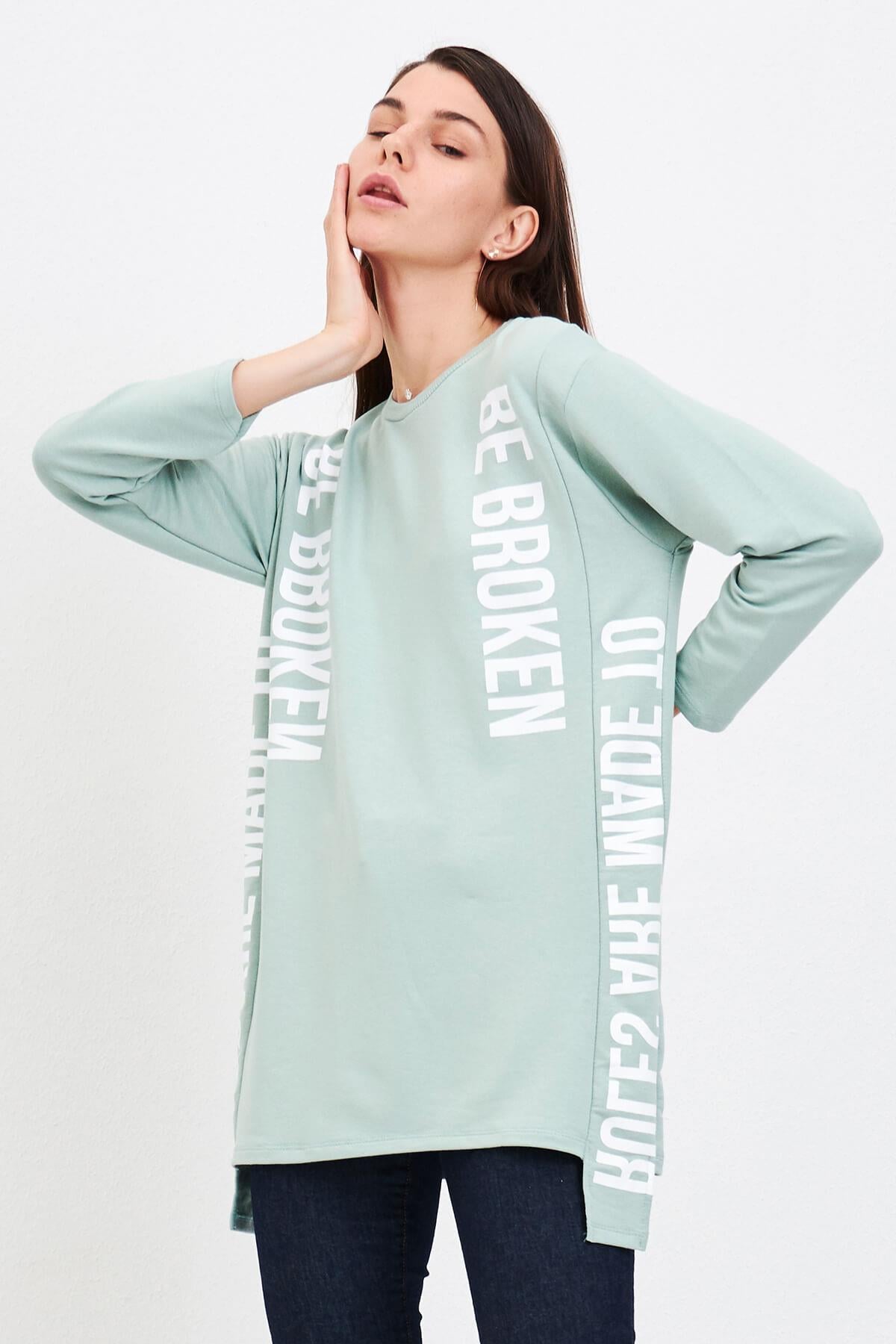 Be Broken Baskılı Bayan Tunik Mint