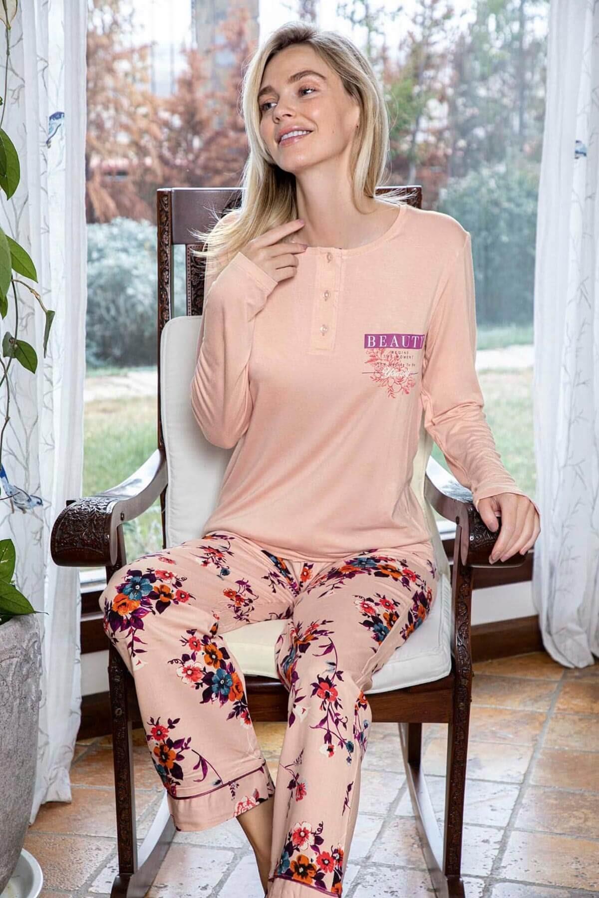 Beauty Viskon Kadın Pijama Takımı Pudra