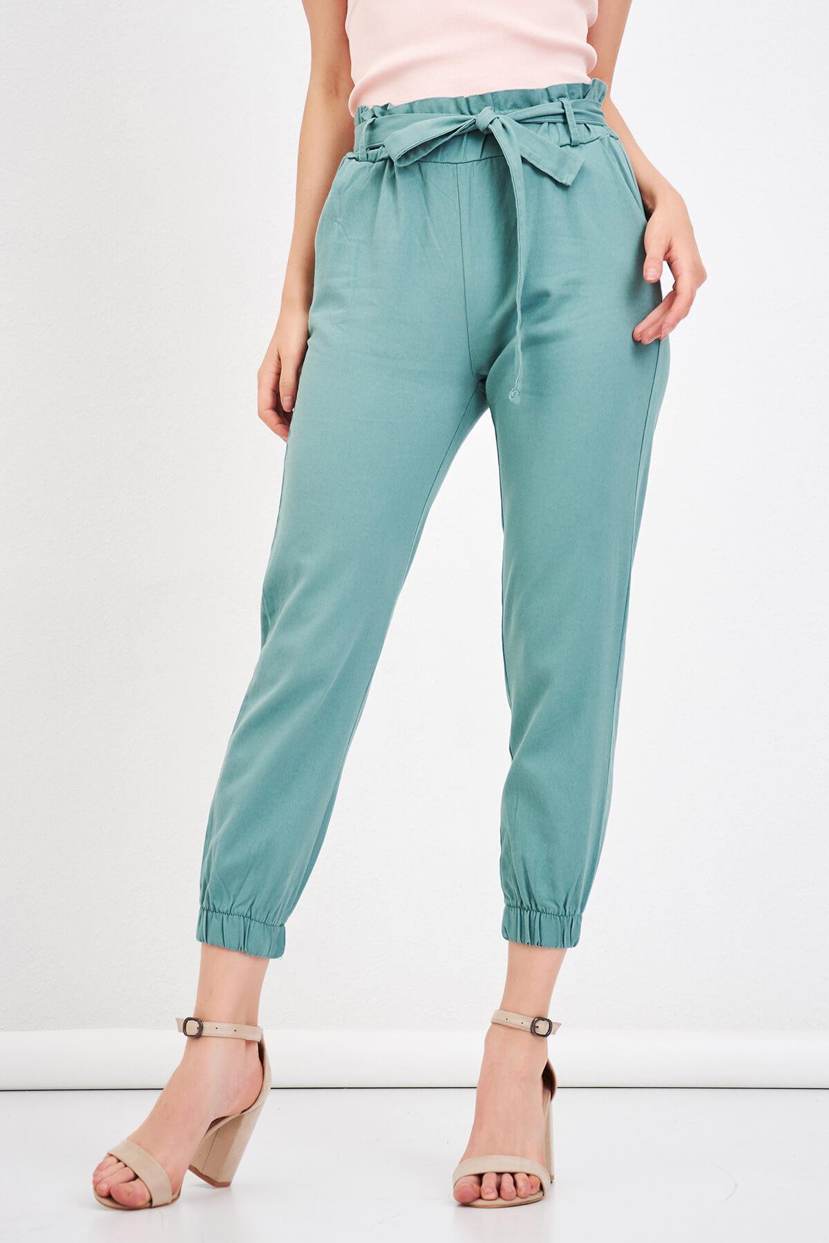 Bel Lastikli Gabardin Pantolon Yeşil