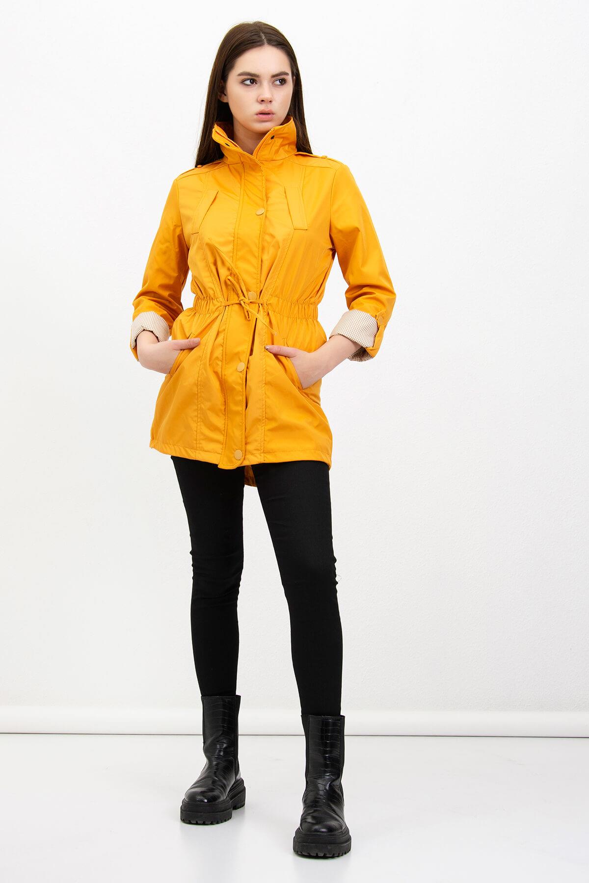 Bel Lastikli Kadın Hardal Trençkot