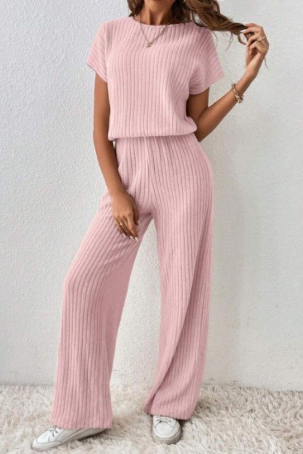 Bel Lastikli Kalın Fitilli Kaşkorse Salaş Tulum Pembe